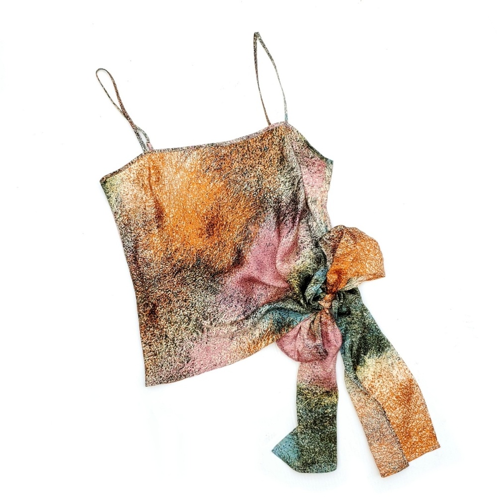 Vintage Multicolor Shimmer Tie-Detail Cami - Orange, Pink, Green